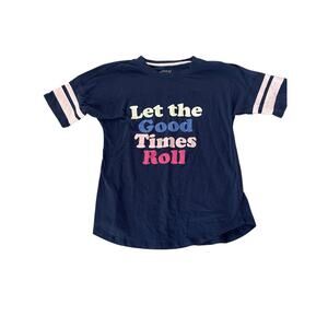BCG Girls Navy Blue Short Sleeve Good Times Roll Baseball T-Shirt Youth Medium